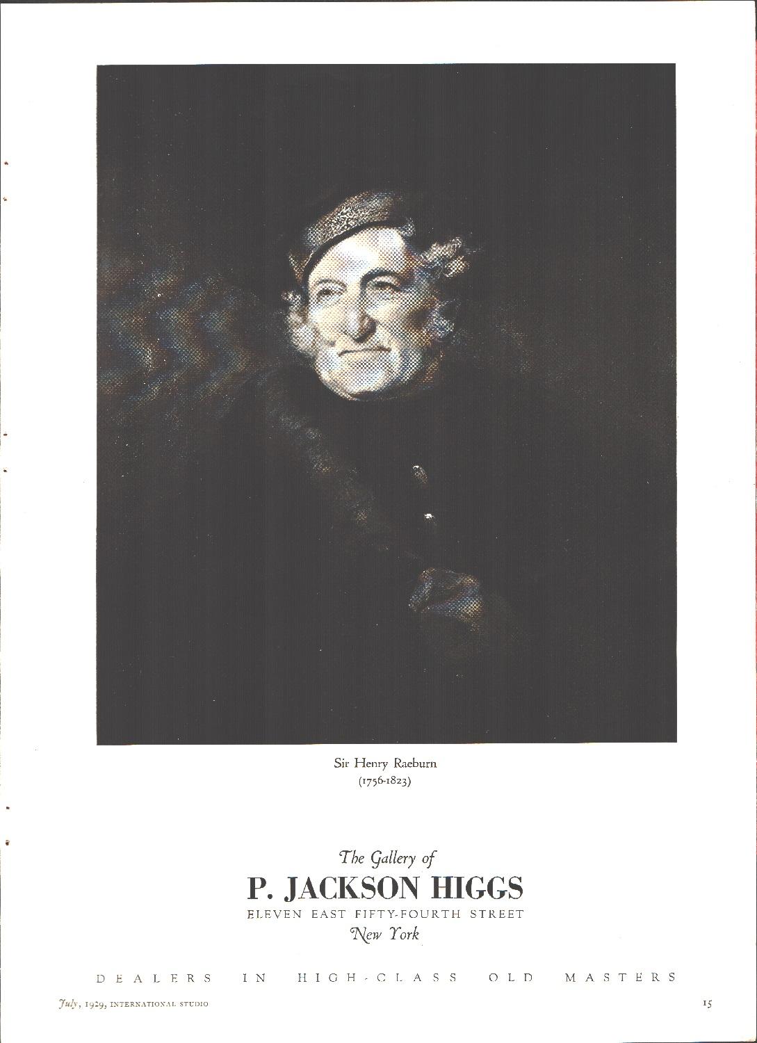 P. Jackson Higgs Gallery, New York. Pubblicità 1930