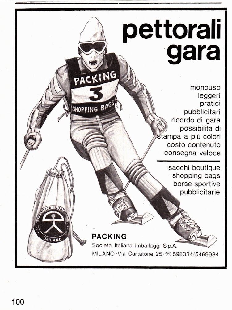 Packing pettorali da gara. Advertising 1977