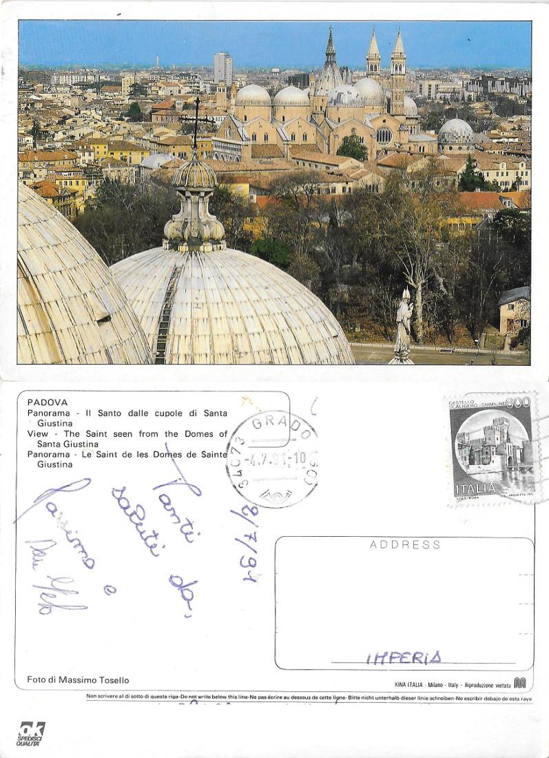 Padova. Il Santo dalle cupole di Santa Giustina. Viaggiata 1991