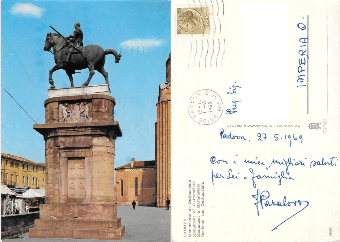 Padova. Monumento al Gattamelata. Viaggiata 1969
