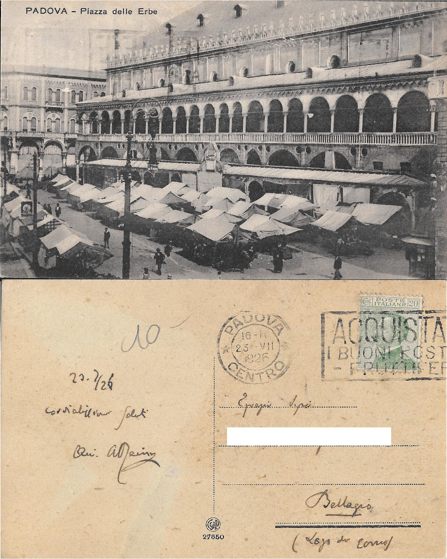 Padova. Piazza delle Erbe. Viaggiata 1926