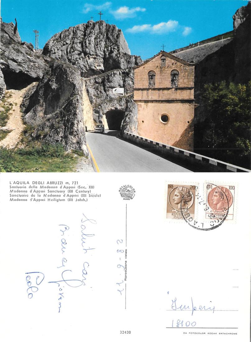 Paganica (AQ). Santuario della Madonna d'Appari. Viaggiata 1977