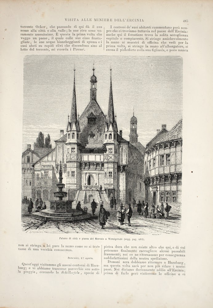 Palazzo di città e piazza del Mercato a Wernigerode/La Rosstrappe. …