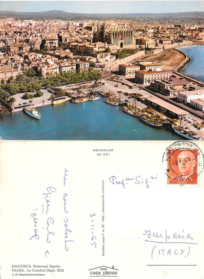 Palma di Maiorca. La Cattedrale e l'imbarcadero. Viaggiata 1965