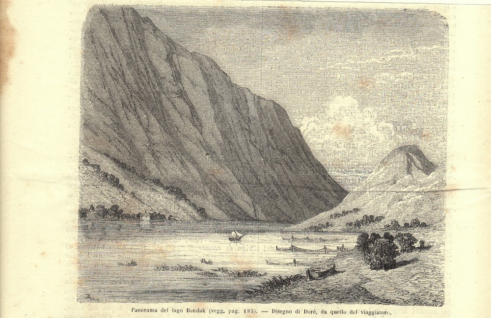 Panorama del lago di Bandak. Stampa 1863.