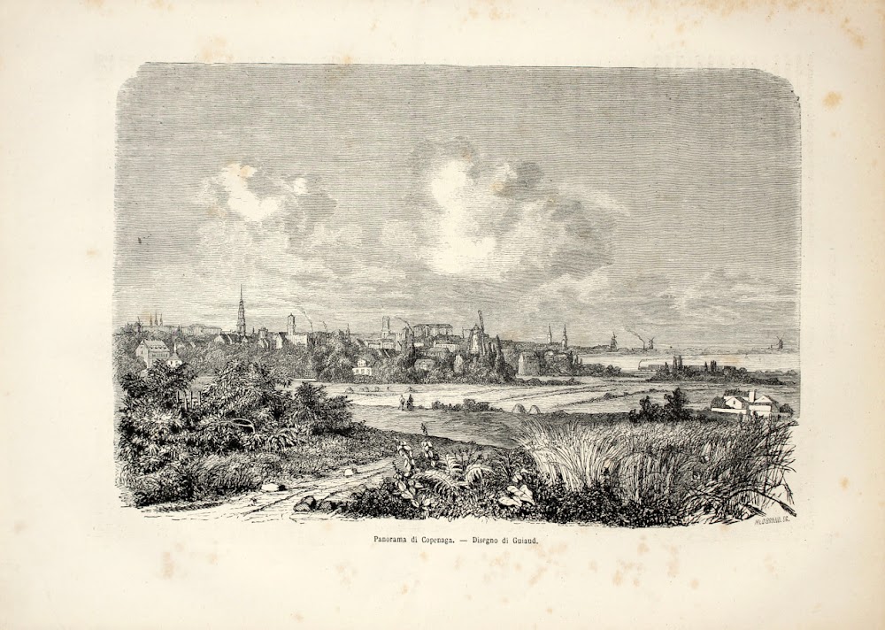 Panorama di Copenaga (Copenaghen). Stampa 1863