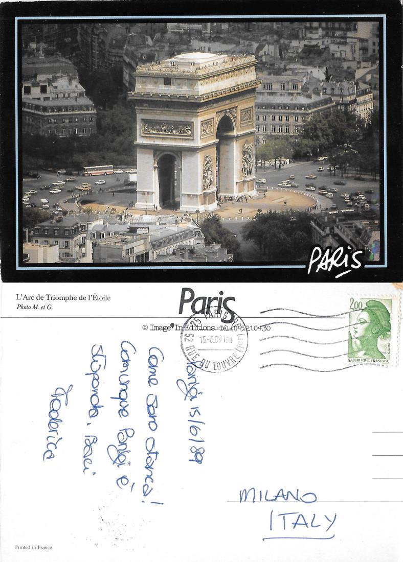 Parigi. L'Arc de Triomphe de l'Etoile. Viaggiata 1989