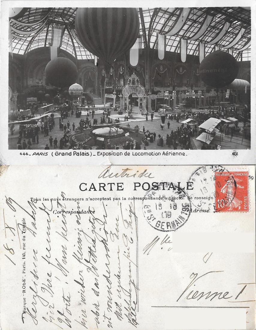 Paris, Grand Palais. Exposition de Locomotion Aérienne. Viaggiata 1909