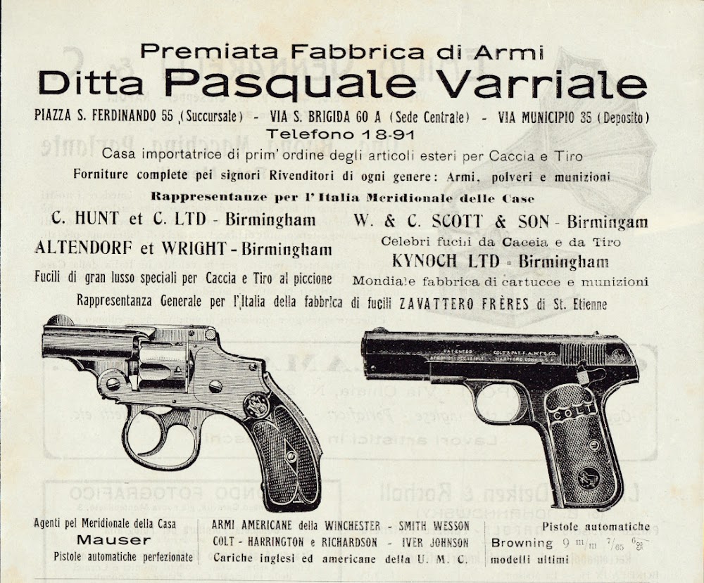 Pasquale Varriale, Napoli. Premiata fabbrica d'armi. Advertising 1913
