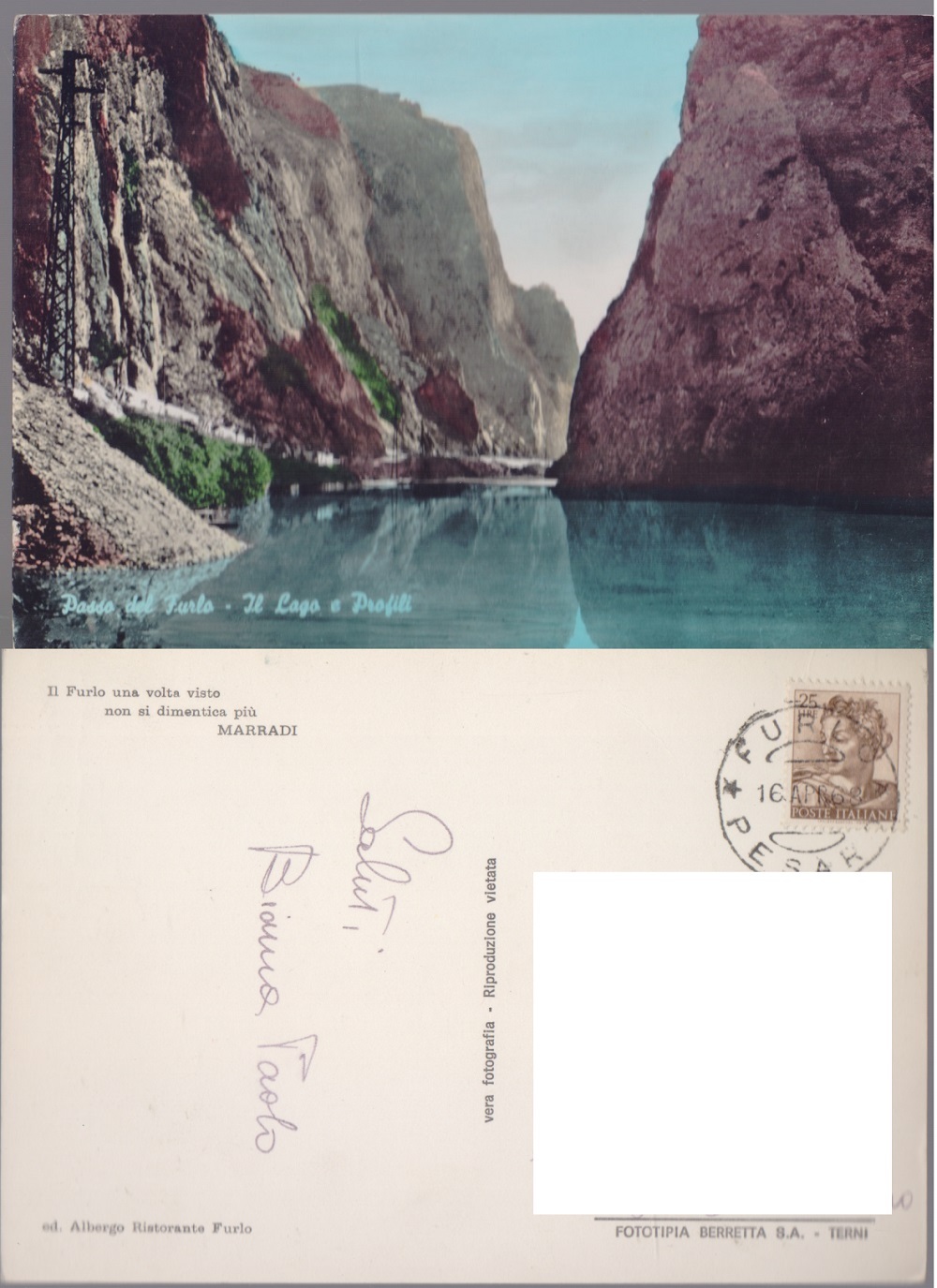 Passo del Furlo (PU). Il Lago e Profili. Viaggiata 1968