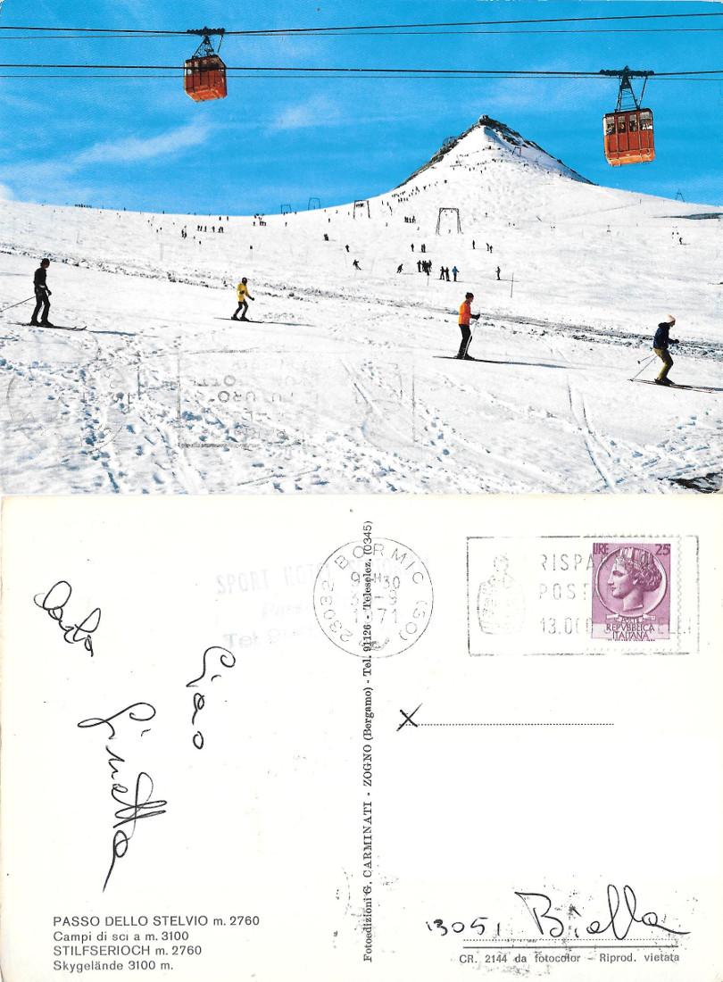 Passo dello Stelvio. Campi da sci. Viaggiata 1971. Timbro Sport …