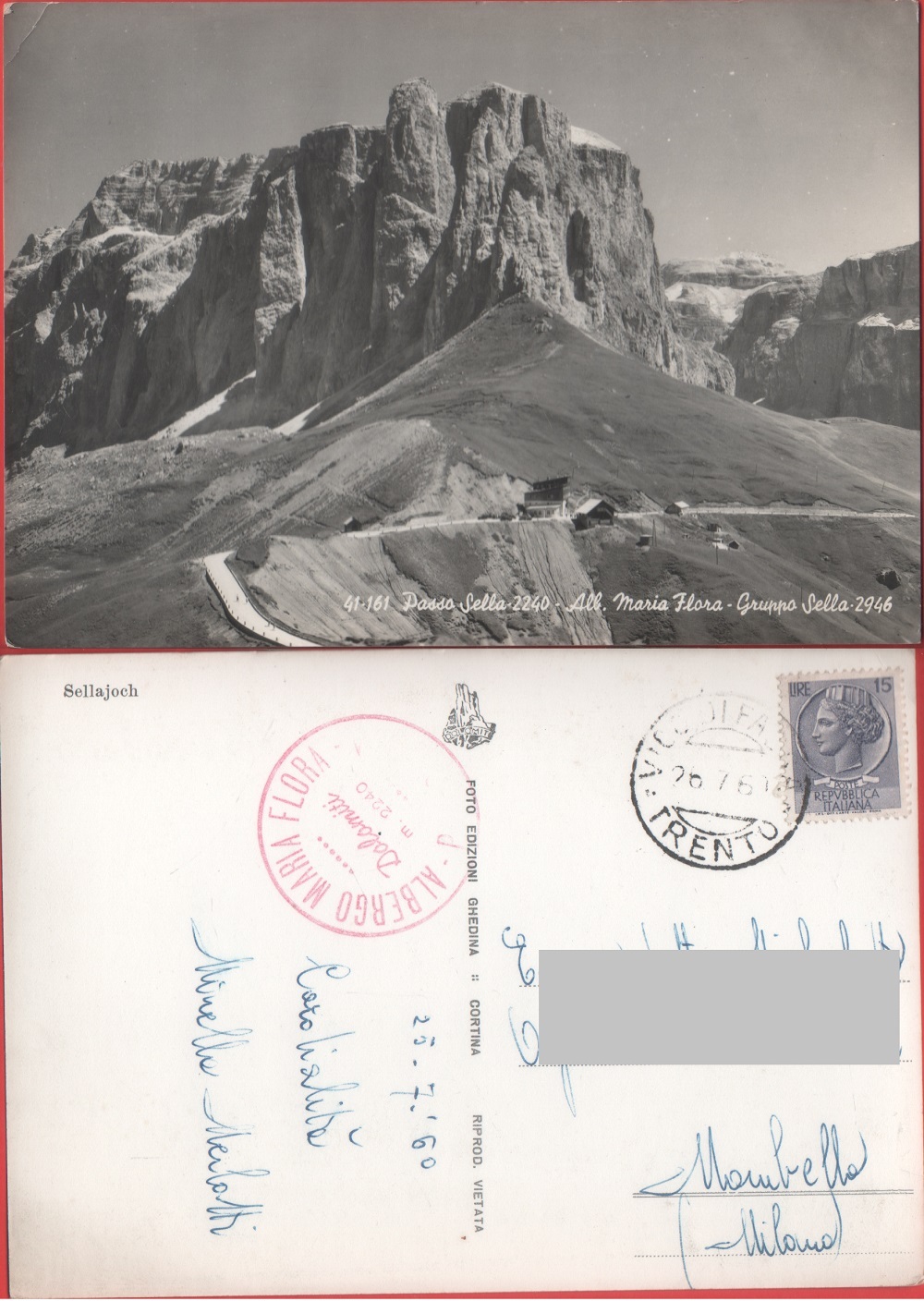 Passo Sella. Alb. Maria Flora. Gruppo Sella. Viaggiata 1960