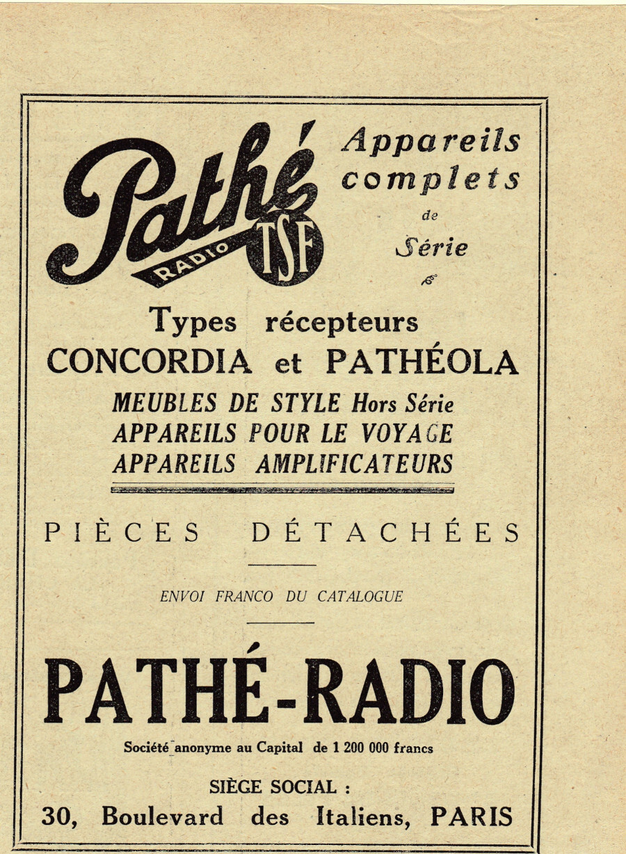 Pathé radio TSF. Advertising 1926