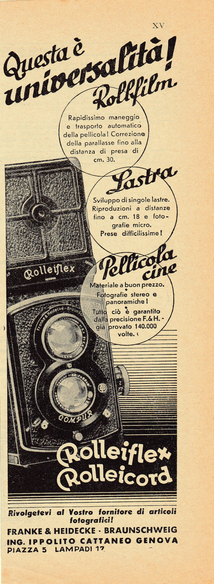 Pellicole Rollei. Advertising 1935