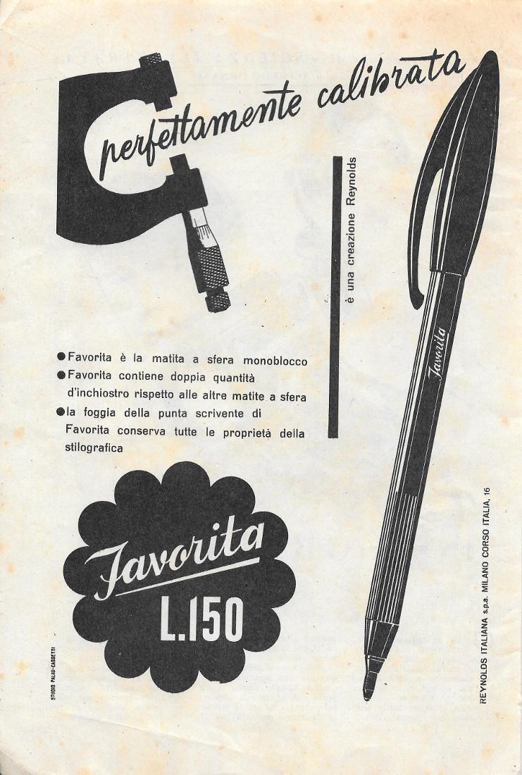 Penna Favorita perfettamente calibrata. Advertising 1953