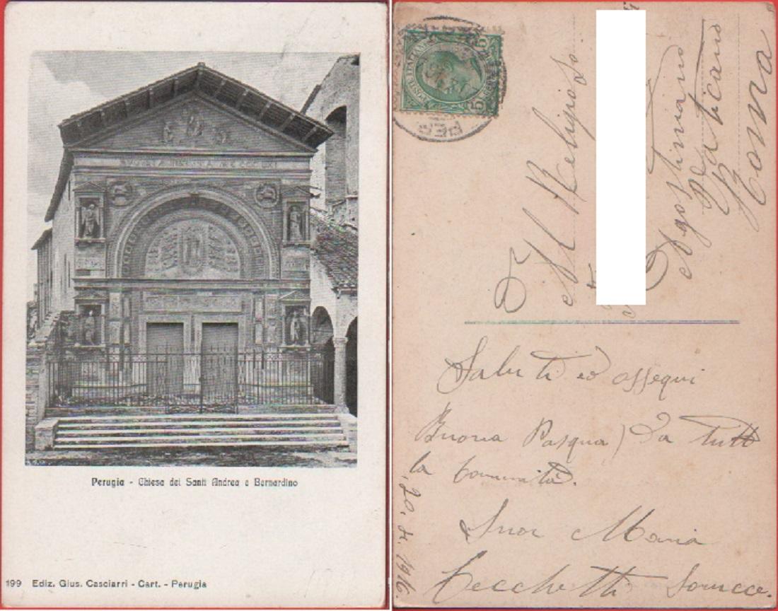 Perugia. Chiesa dei Santi Andrea e Bernardino. Viaggiata 1916