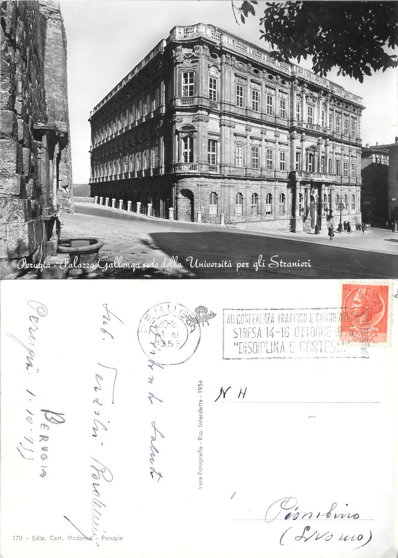 Perugia. Palazzo Gallenga sede della Università per gli Stranieri. Viaggiata …