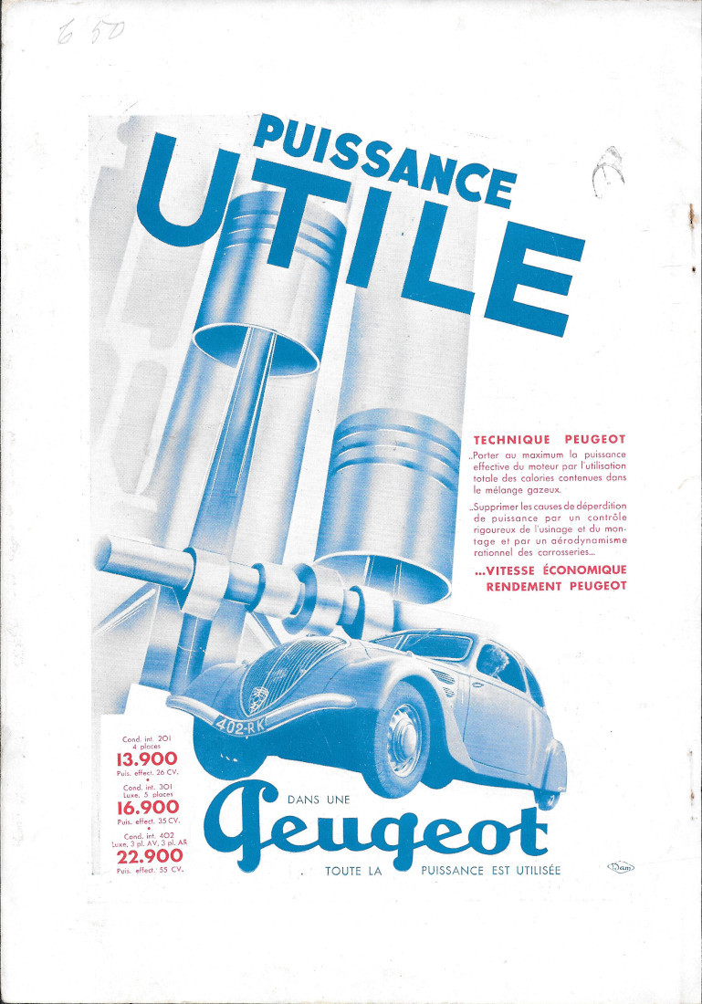 Peugeot Puissance Utile / Ecole Centrale de TSF- Advertising 1936