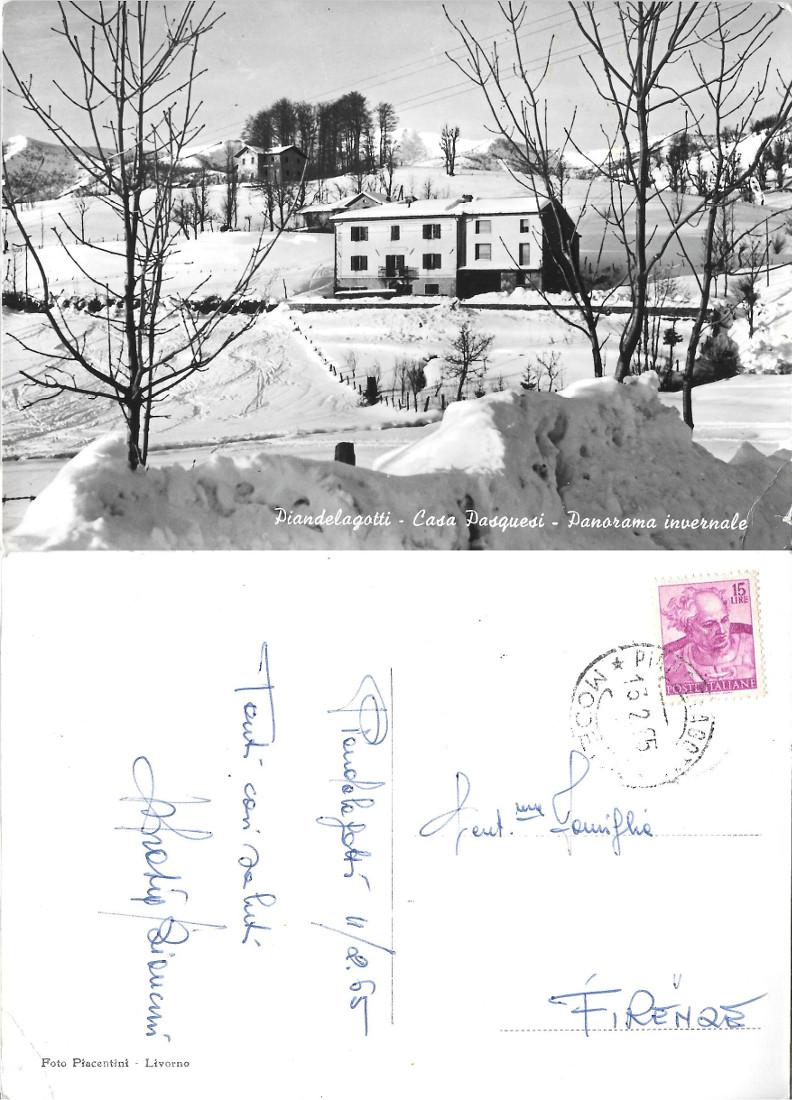 Piandelagotti. Casa Pasquesi. Panorama invernale. Viaggiata 1965