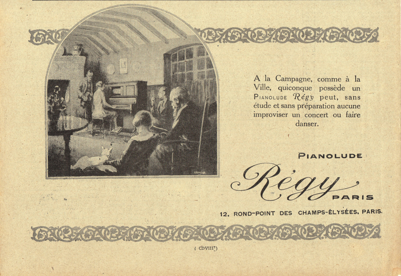 Pianolude Regy, Paris. Advertising 1926