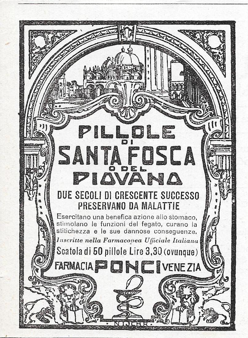 Pillole di Santa Fosca o del Piovano. Farmacia Ponci Venezia. …