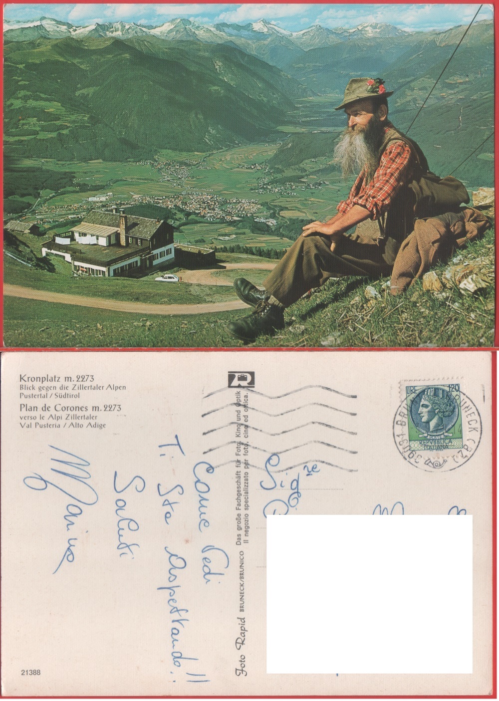 Plan de Corones verso le Alpi Zillertaler. Viaggiata 1979