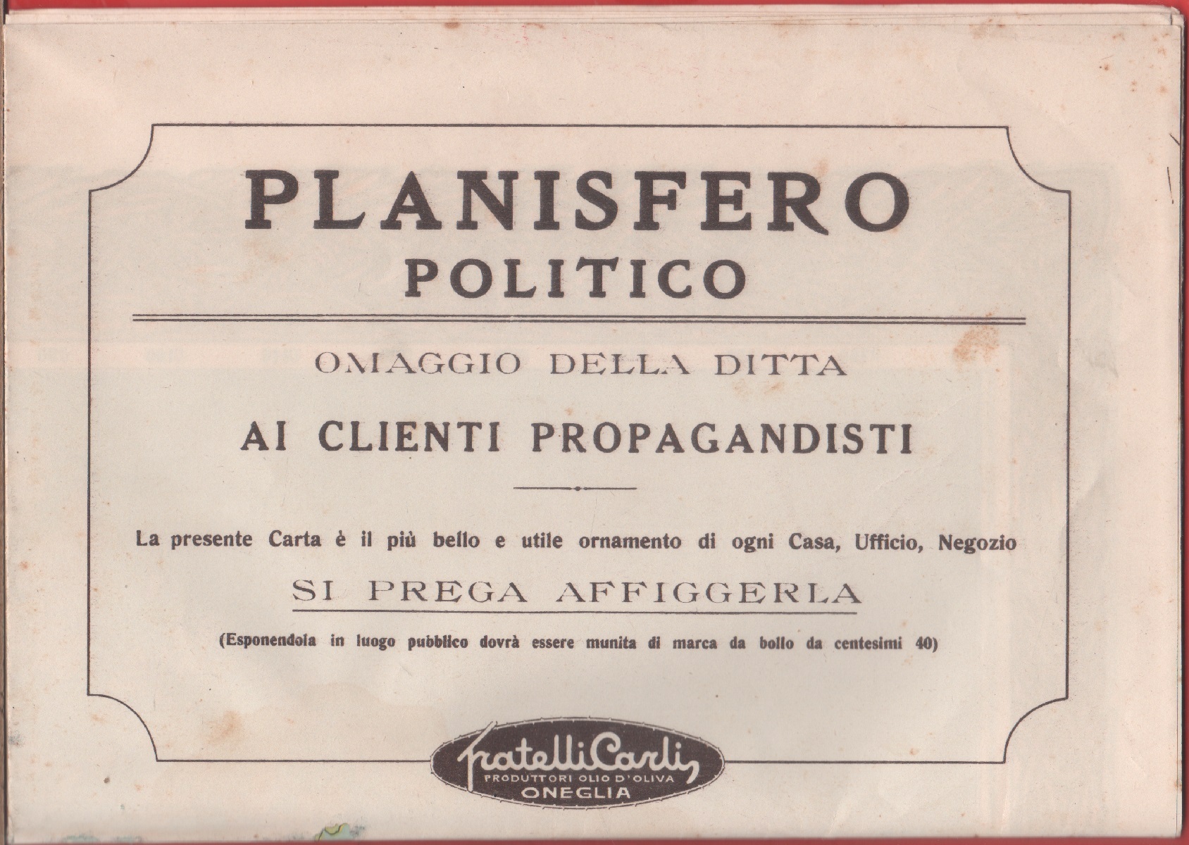 Planisfero politico 1932. Fratelli Carli Oneglia