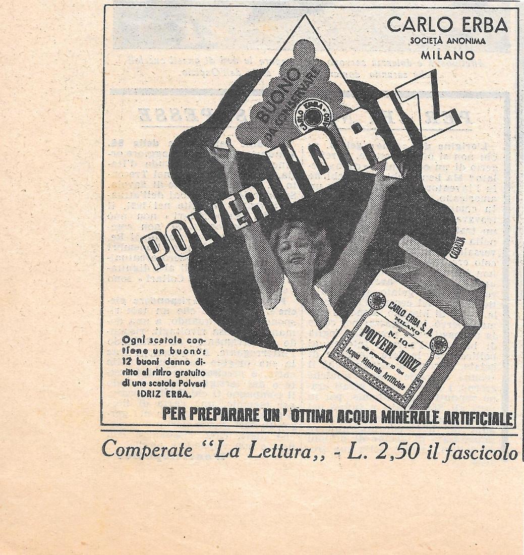 Polveri Idriz. Carlo Erba. Pubblicità 1936