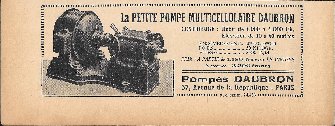 Pompes Daubron - Advertising 1920