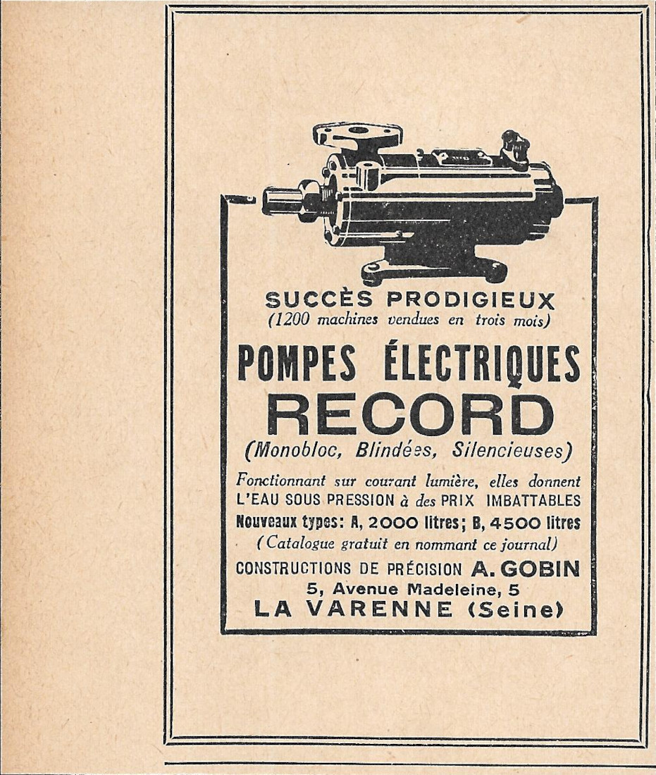 Pompes Electriques Record - Advertising 1932