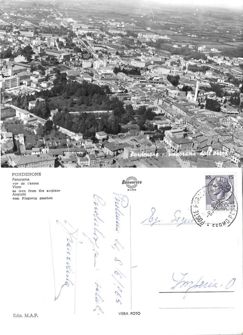 Pordenone. Panorama dall'aereo. Viaggiata 1965