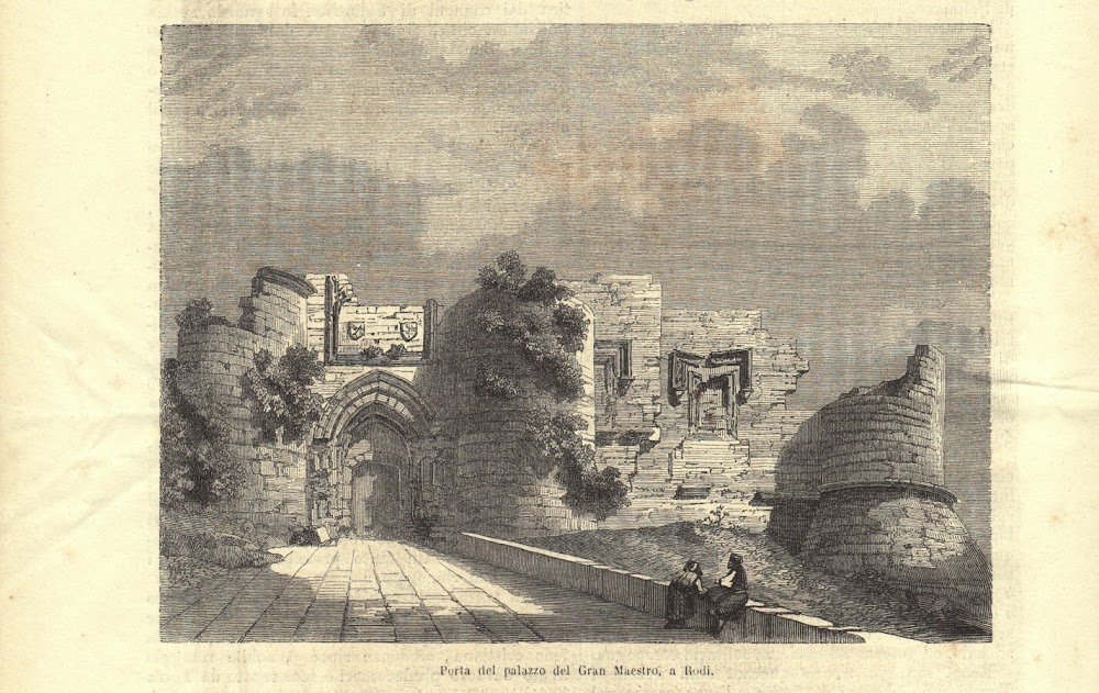 Porta del palazzo del Gran Maestro a Rodi. Stampa 1863.