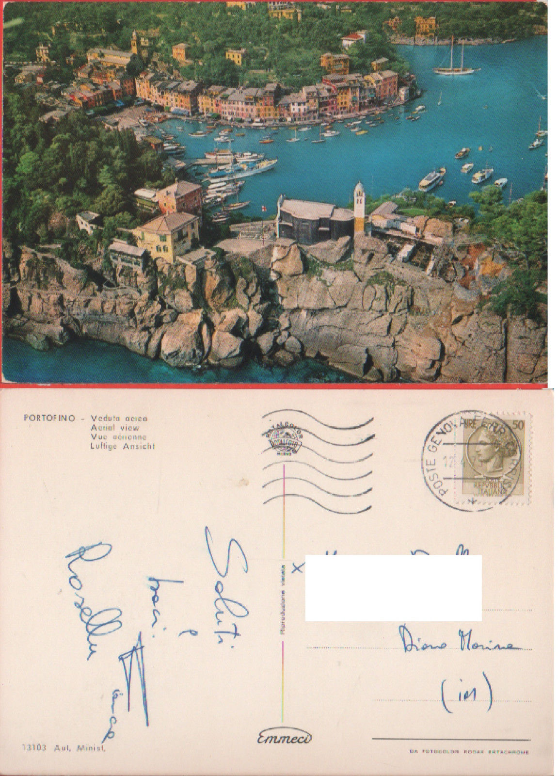 Portofino (GE). Veduta aerea. Viaggiata 1975