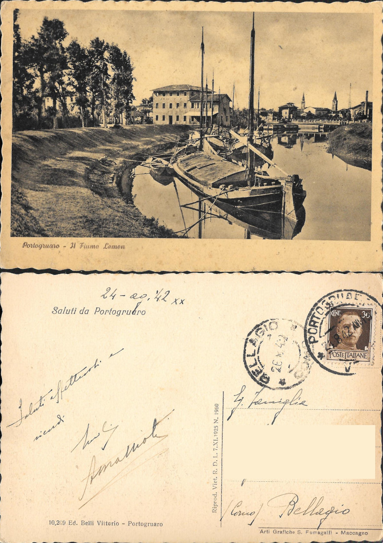 Portogruaro. Il Fiume Lemen. Viaggiata 1942