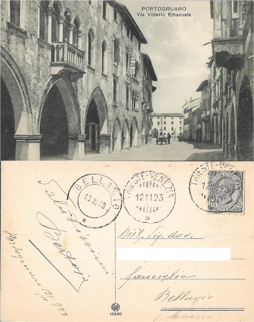 Portogruaro. Via Vittorio Emanuele. Viaggiata 1923