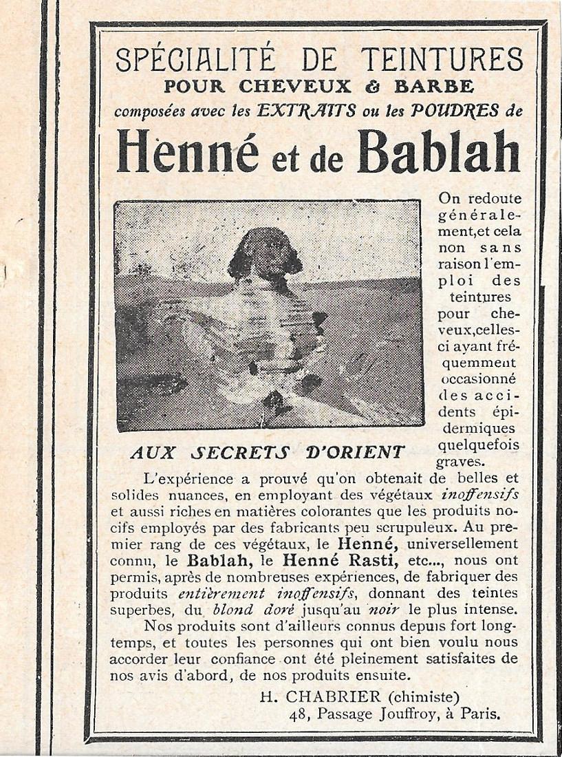 Poudre de Henné et de Bablah. H. Chabrier, Paris. Pubblicita …