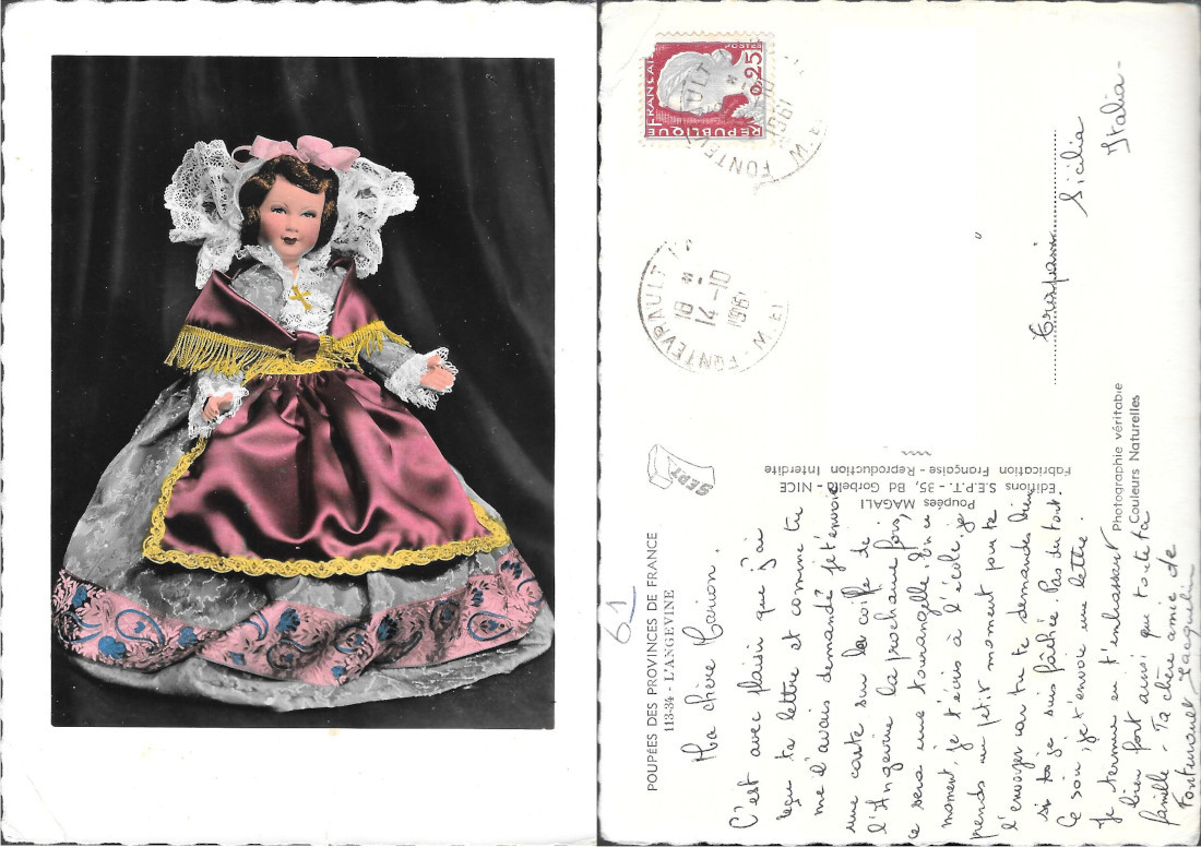 Poupees des Provinces de France. L'Angevine. Viaggiata 1961