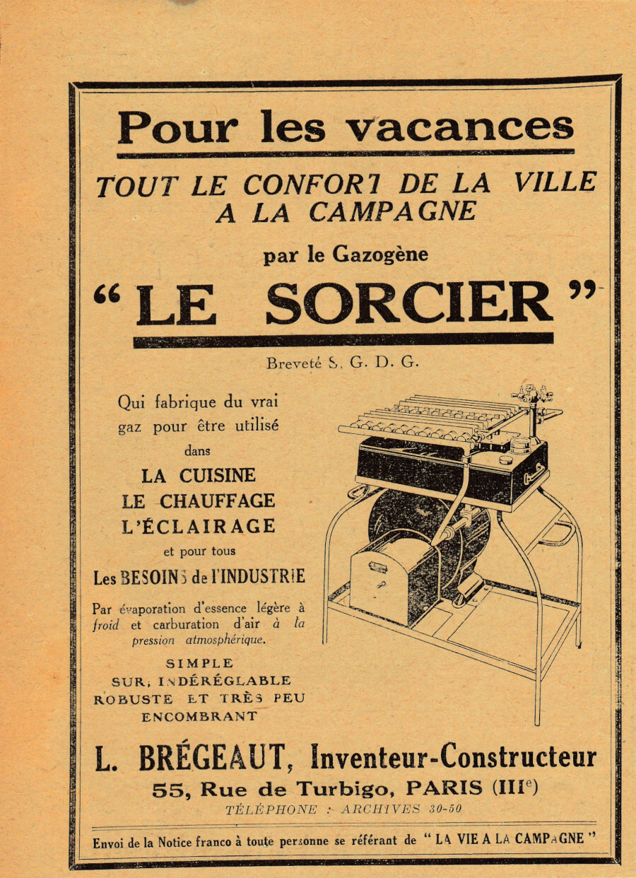 Pour les vacances gazogene Le Sorcier. Advertising 1927