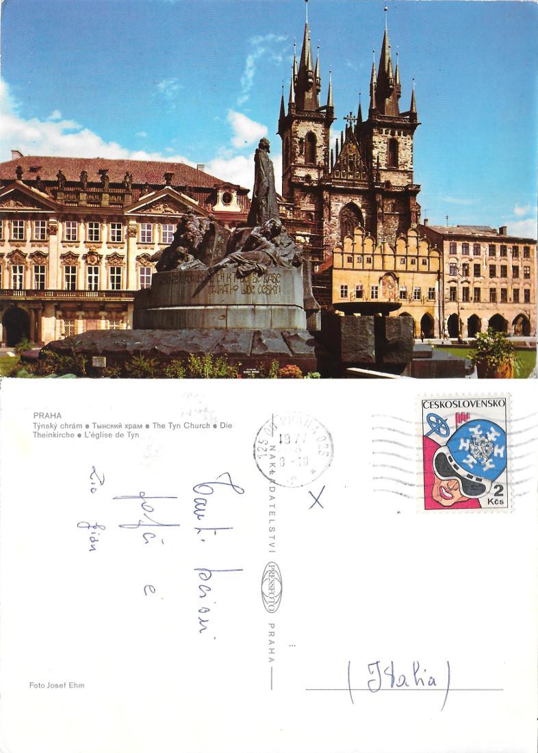 Praga. Chiesa di Santa Maria di Tyn. Viaggiata 1977