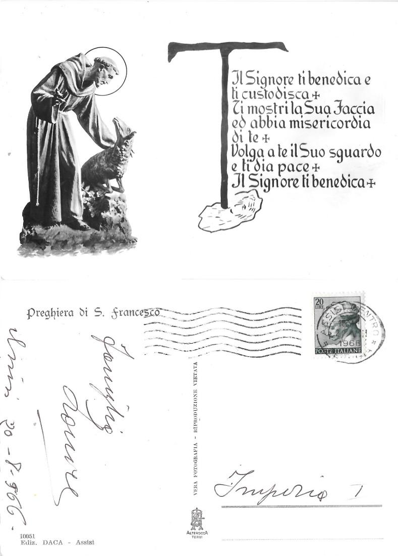 Preghiera di S. Francesco. Viaggiata 1966