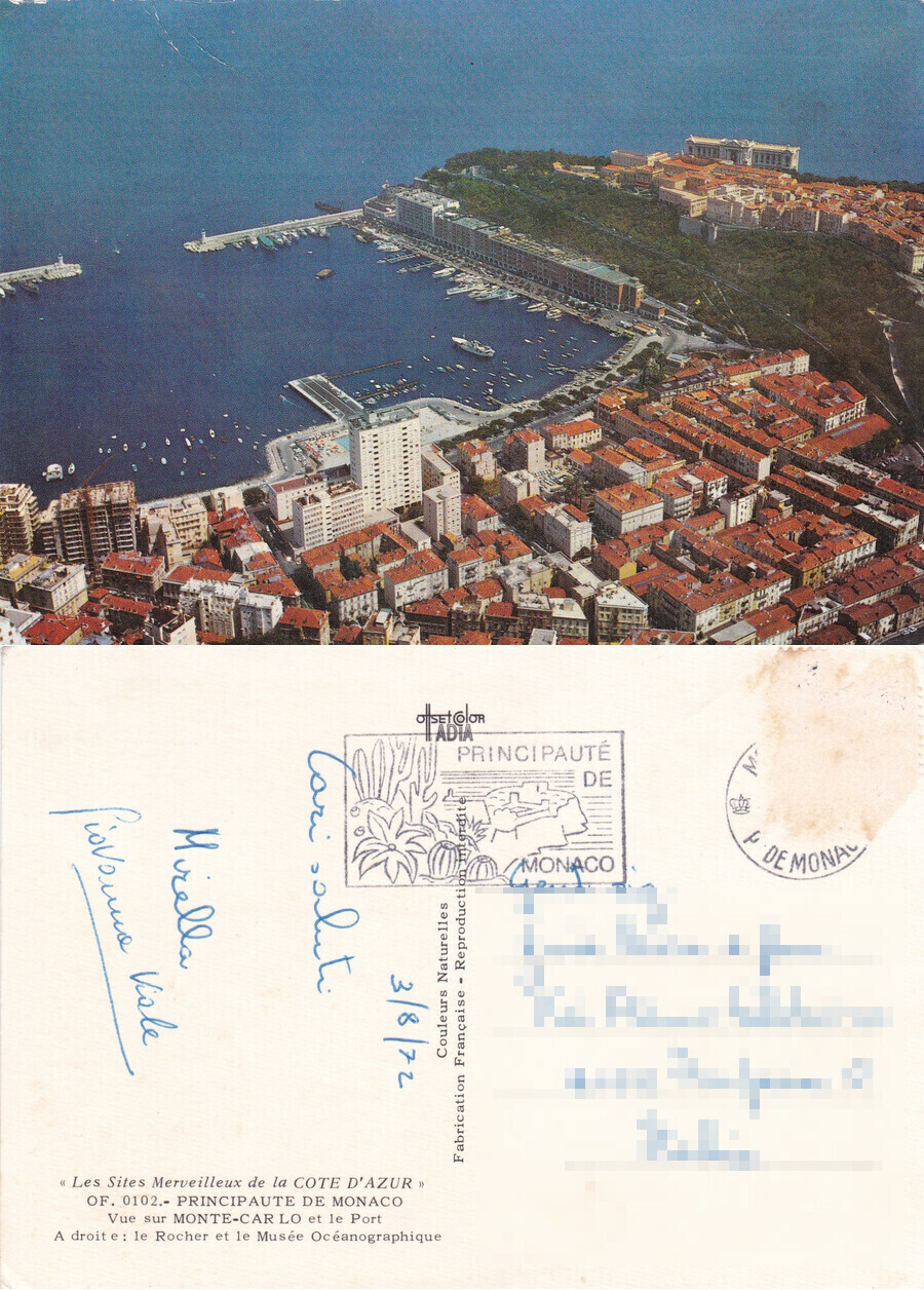 Principaute de Monaco. Vue sur Monte-Carlo. Viaggiata 1972