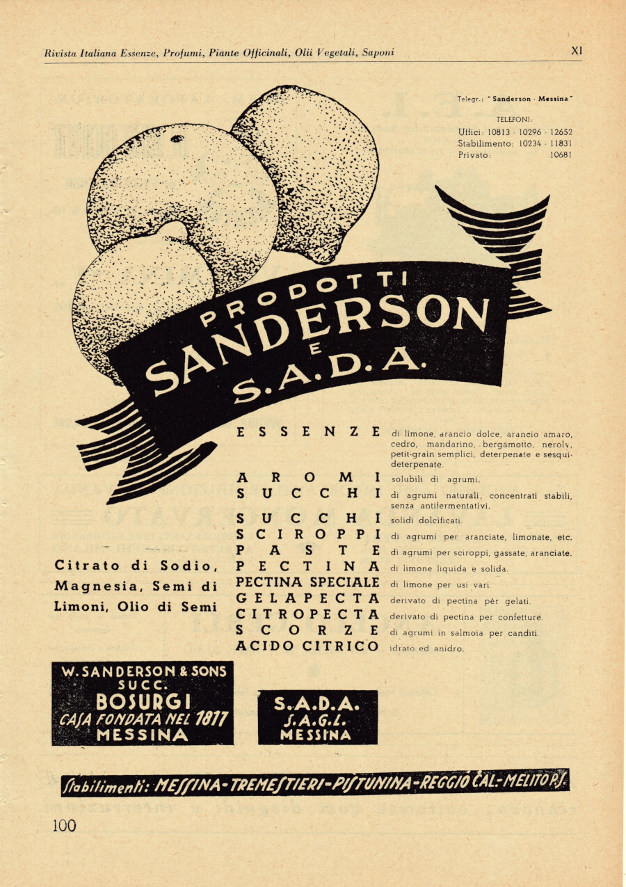 Prodotti Sanderson e Sada. Advertising 1943