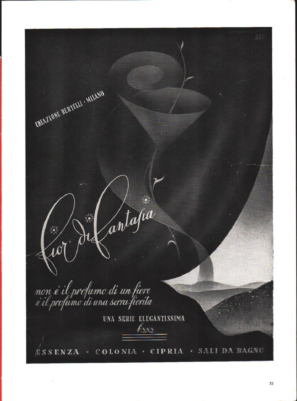 Profumo Fior di fantasia. Creazione Bertelli Milano . Pubblicità 1942
