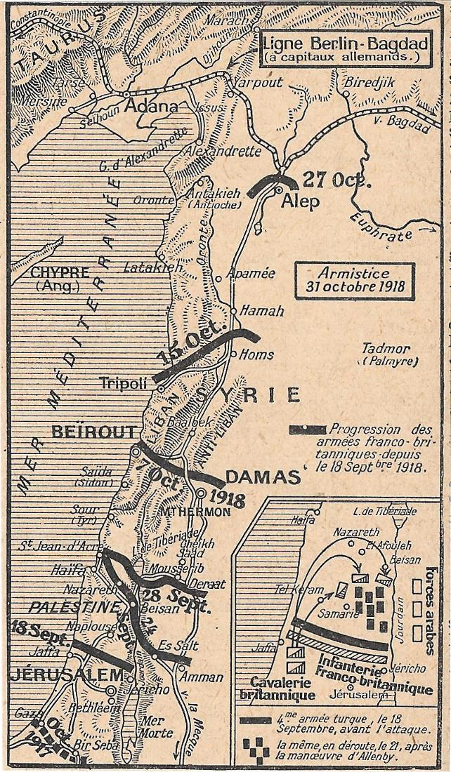 Progression des.armées Franco-Britanniques depuis le 18/9/1918. Stampa 1919