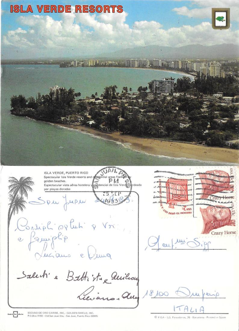 Puerto Rico. Isla verde Resort. Viaggiata 1983