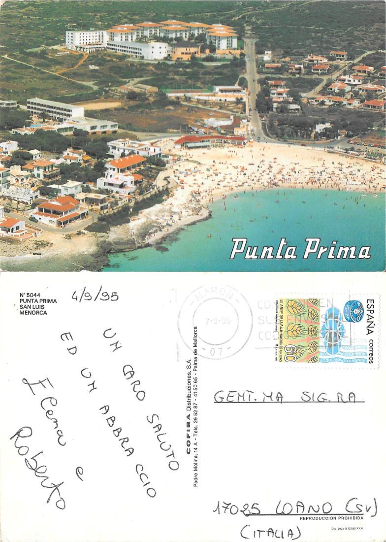 Punta Prima. San Luis. Menorca. Viaggiata 1995