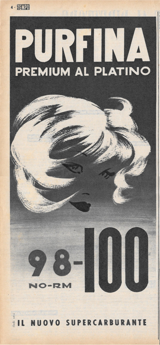 Purfina premium al platino. Il nuovo supecarburante - Advertising 1956