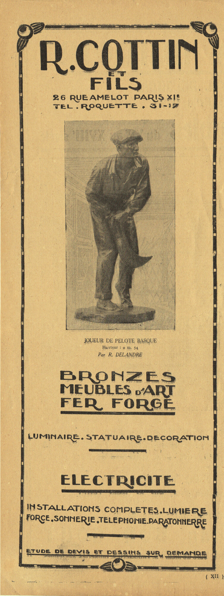 R. Cottin et Fils. Bronzes, meubles d'art, fer forgé, electricite. …