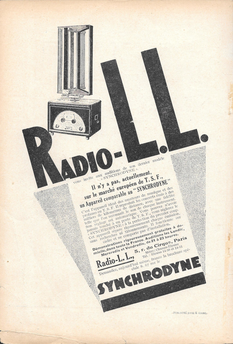 Radio L.L. Synchrodyne - Advertising 1928