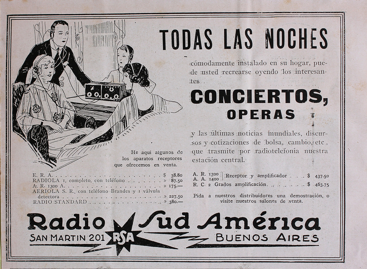 Radio Sud America. Todas la Noches - Advertising 1922